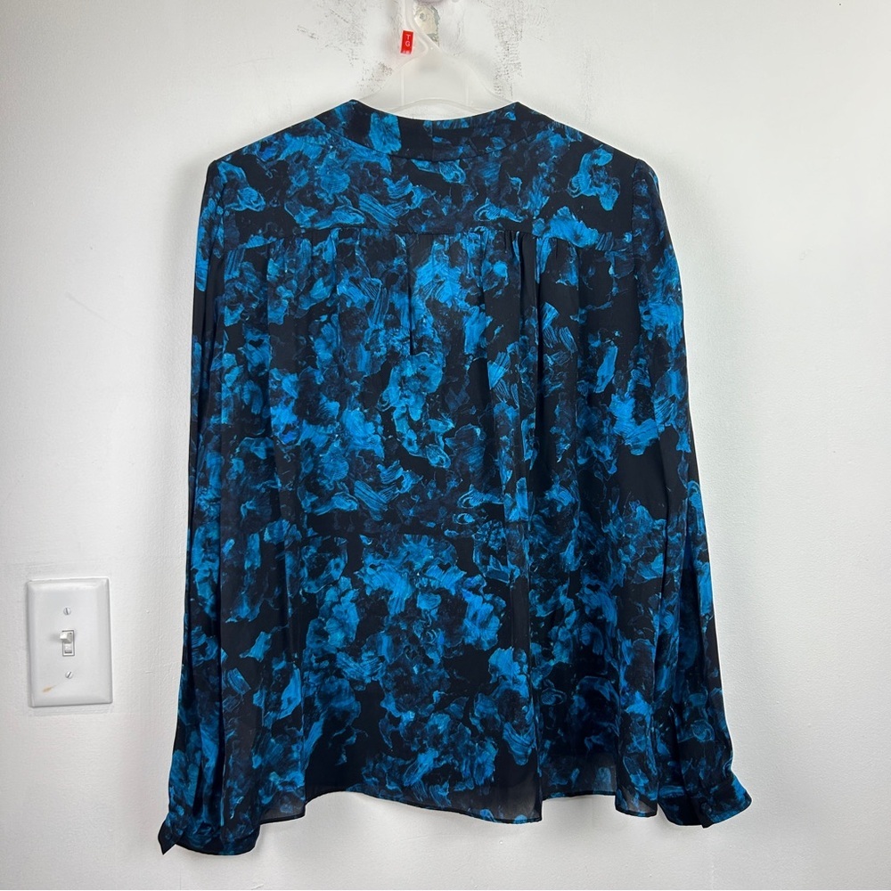 Parker Blue and Black Abstract Tie-Waist V-Neck Blouse - Picture 5 of 5